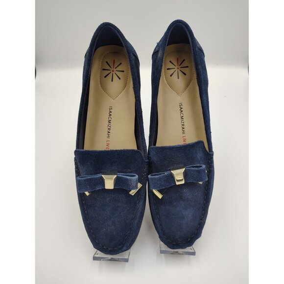 Isaac Mizrahi Live Shoes - Isaac Mizrahi Live Navy Suede Loafer Flats With Gold Bow Accent Womens Size 9M